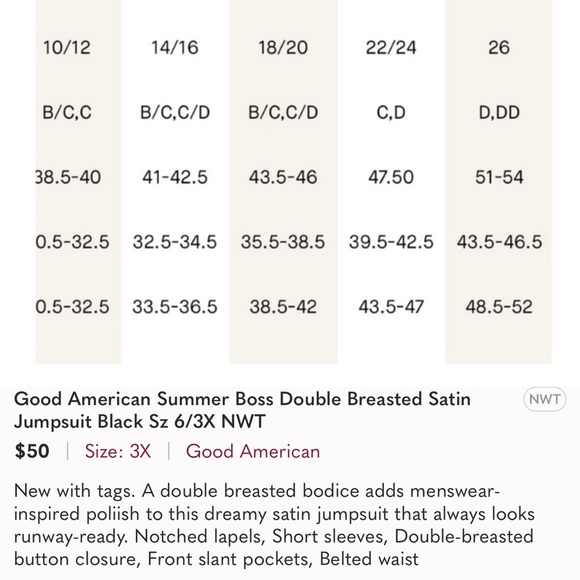 Good American Summer Boss Double Breasted Satin Jumpsuit Black Sz 6/3X NWT - Picture 3 of 3